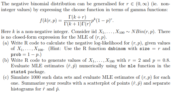 The negative binomial distribution can be generalised for r E (0,
