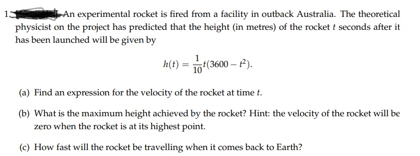 An experimental rocket is fired from a facility in outback Australia. The