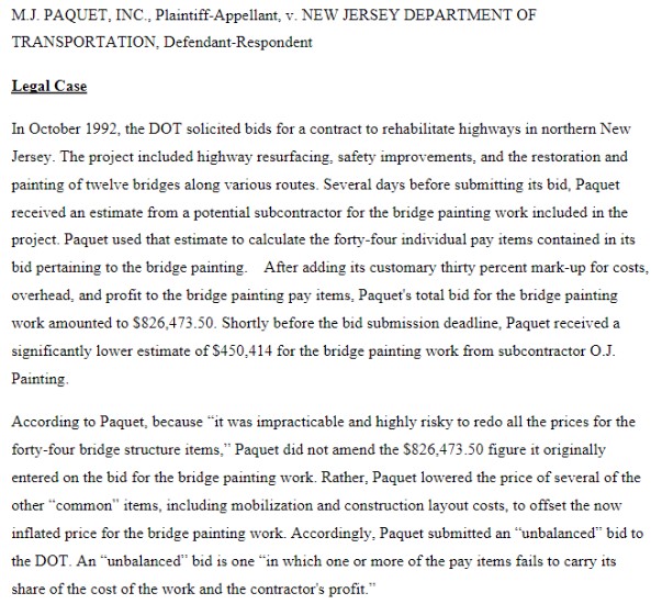 solicited bids for a contract to rehabilitate highways in northern New Jersey.