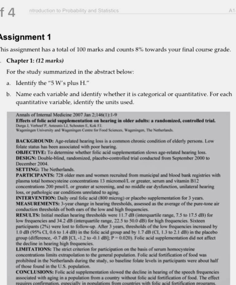 f 4 ntroduction to Probability and Statistics A1 Assignment 1 his