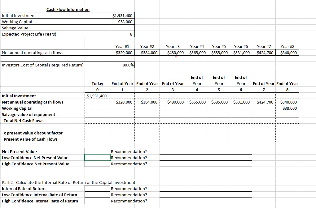 present value of cash flows from the information provided? Cash Flow Information