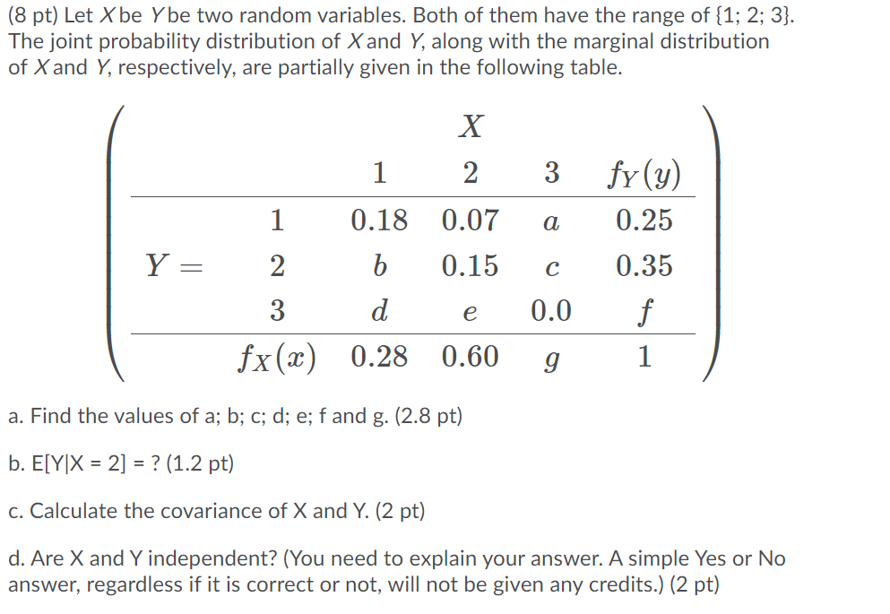 pls help thx (8 pt) Let Xbe Ybe two random variables. Both
