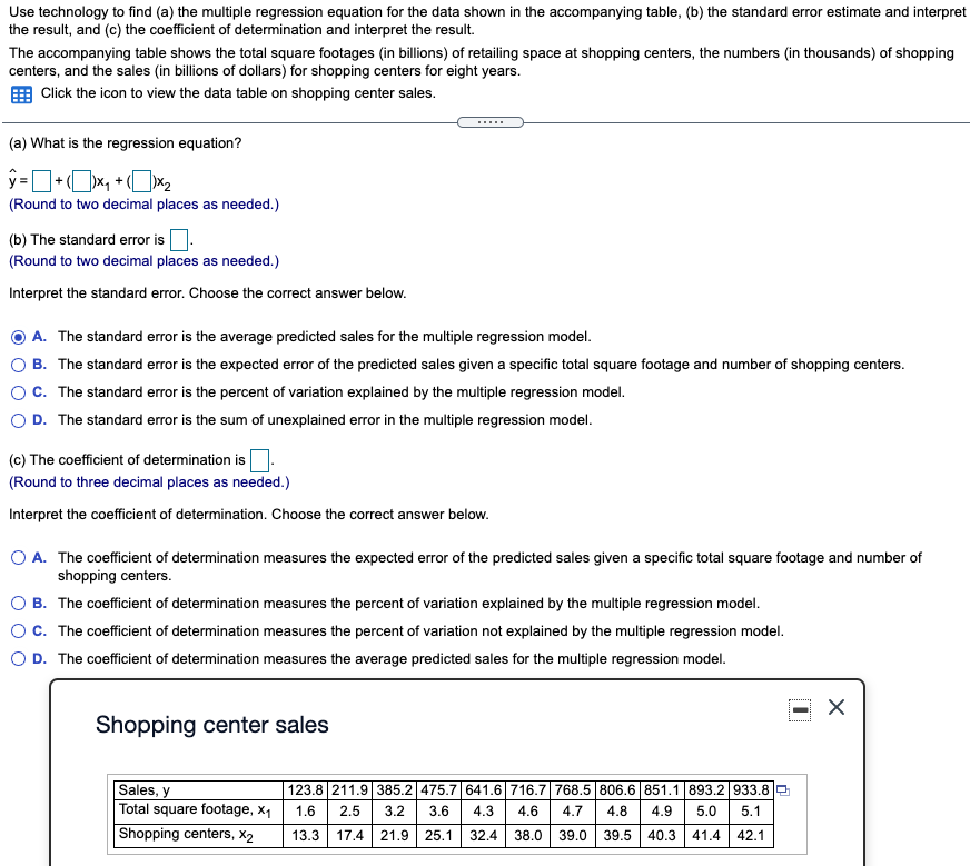  Use technology to find (a) the multiple regression equation for the