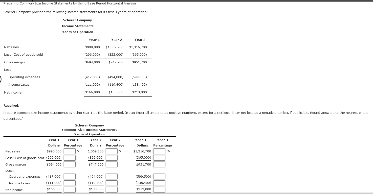  Preparing Common-Size Income Statements by Using Base Period Horizontal Analysis Scherer