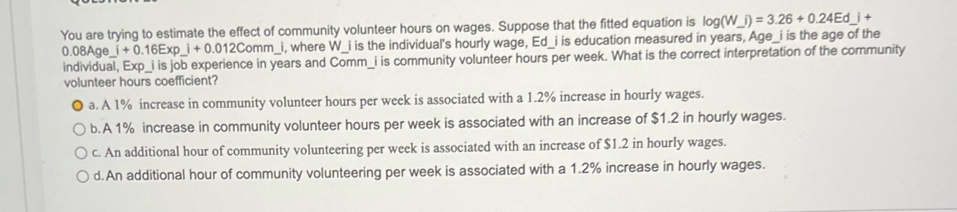 Need help ASAP! You are trying to estimate the effect of community