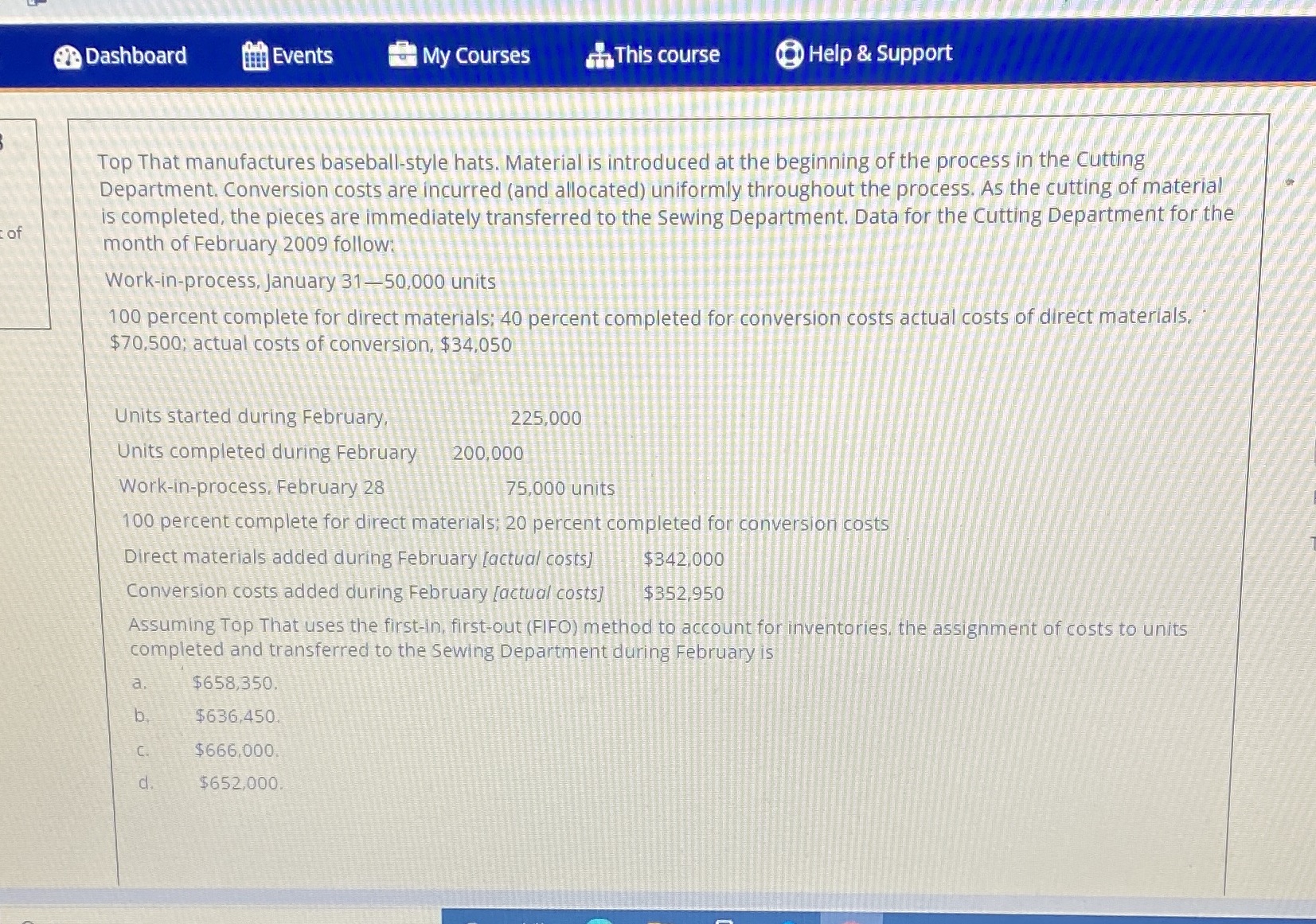 Dashboard im Events My Courses This course Help & Support Top