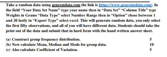 Take a random data using generathata.com the link is https://www.generatedata.com/. In