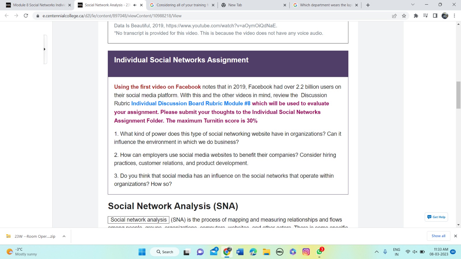 https://youtu.be/aOymOiQdNaE D2L Module 8 Social Networks Indivic X D21 Social Network Analysis