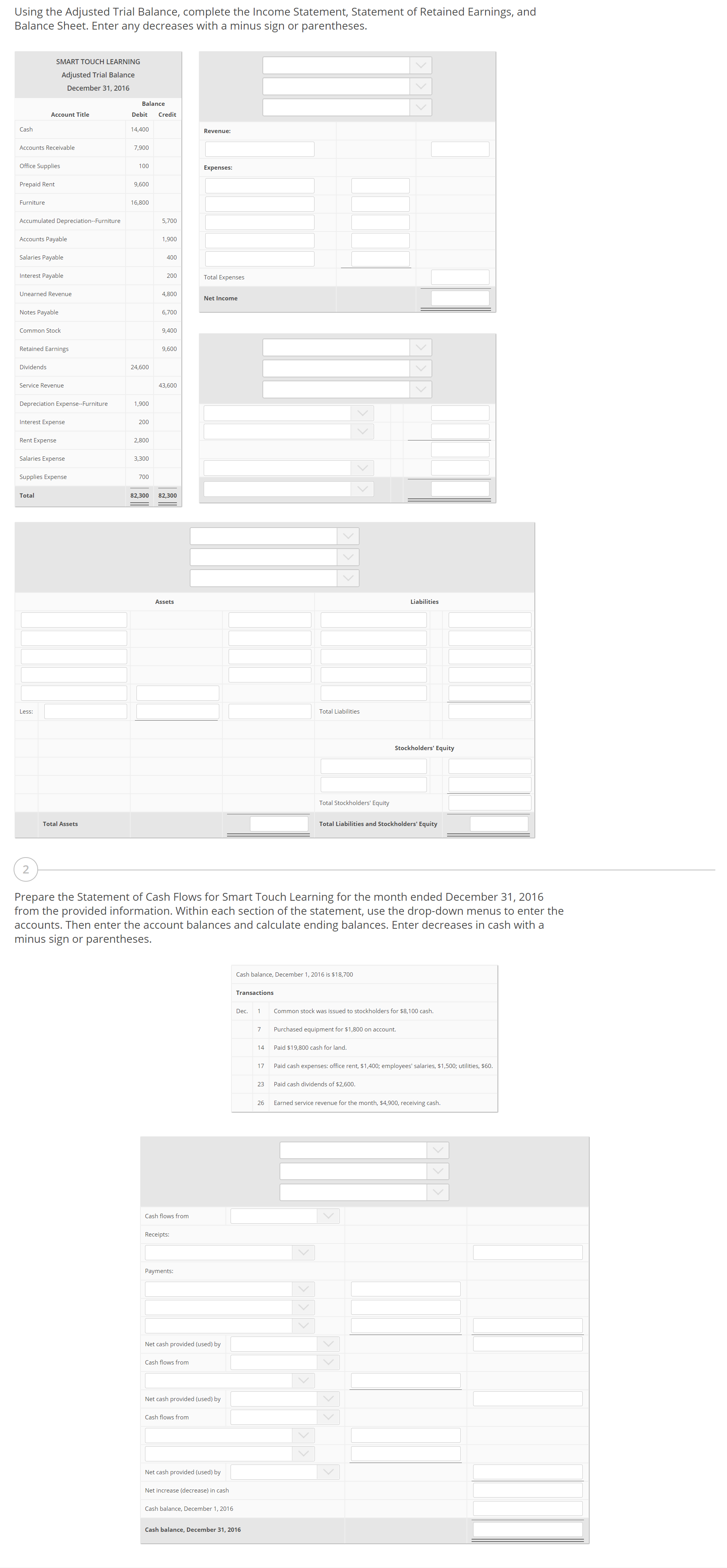 I'm mostly struggling with the last question Using the Adjusted Trial Balance,
