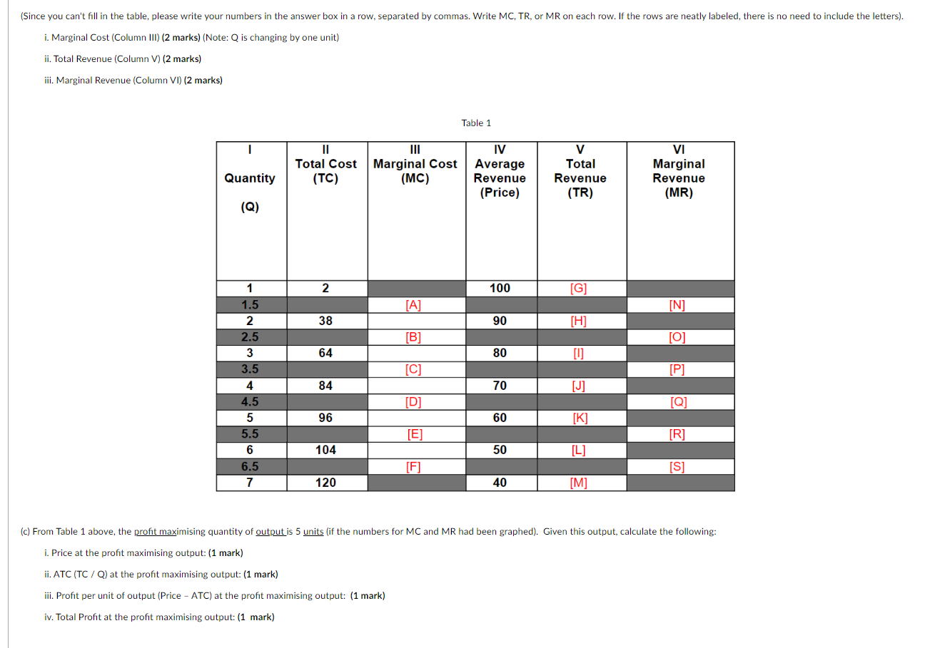  (Since you can't fill in the table, please write your numbers