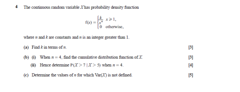  4 The continuous random variable Xhas probability density function k f(x)