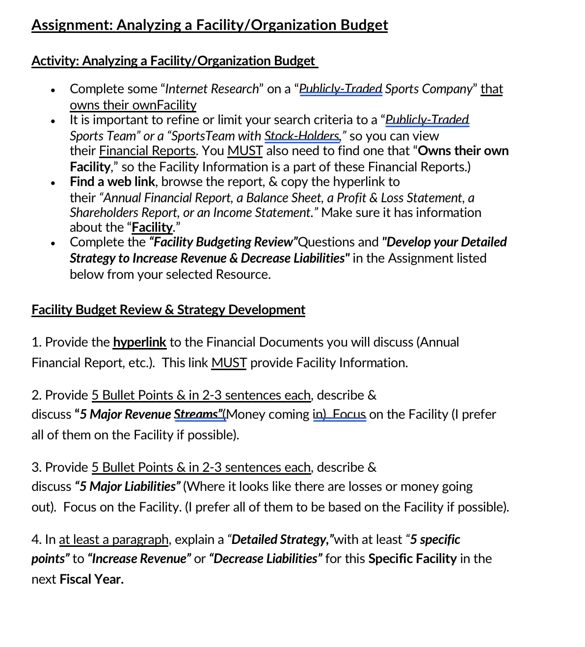  Assignment: Analyzing a Facility/Organization Budget Activi :Anal zin a Facili /Or
