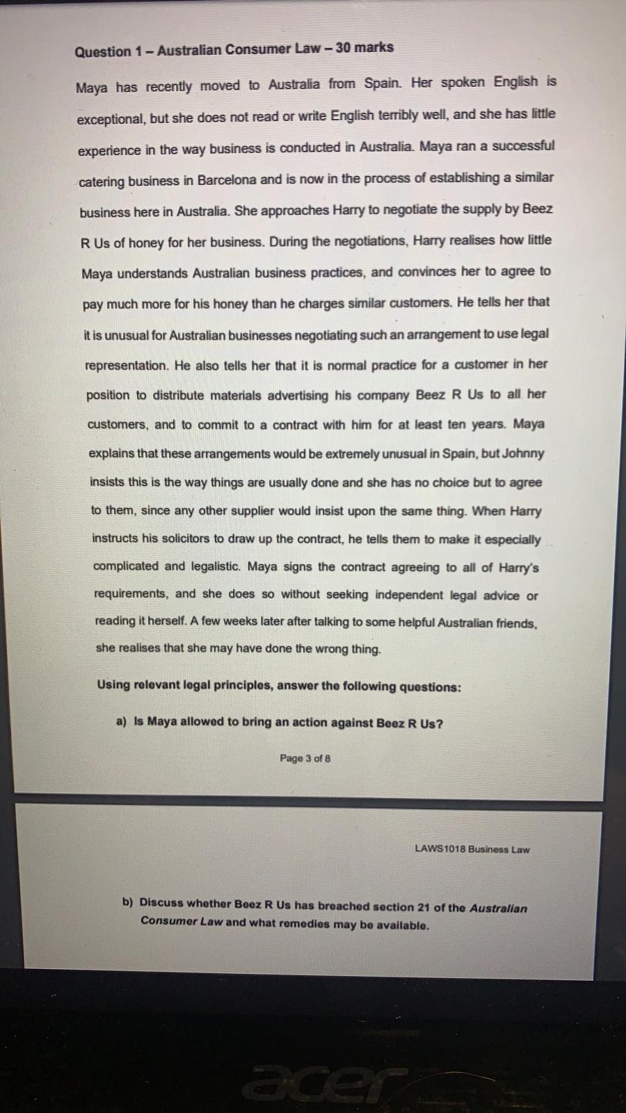 Please answer a and b.. After reading Question 1 - Australian Consumer