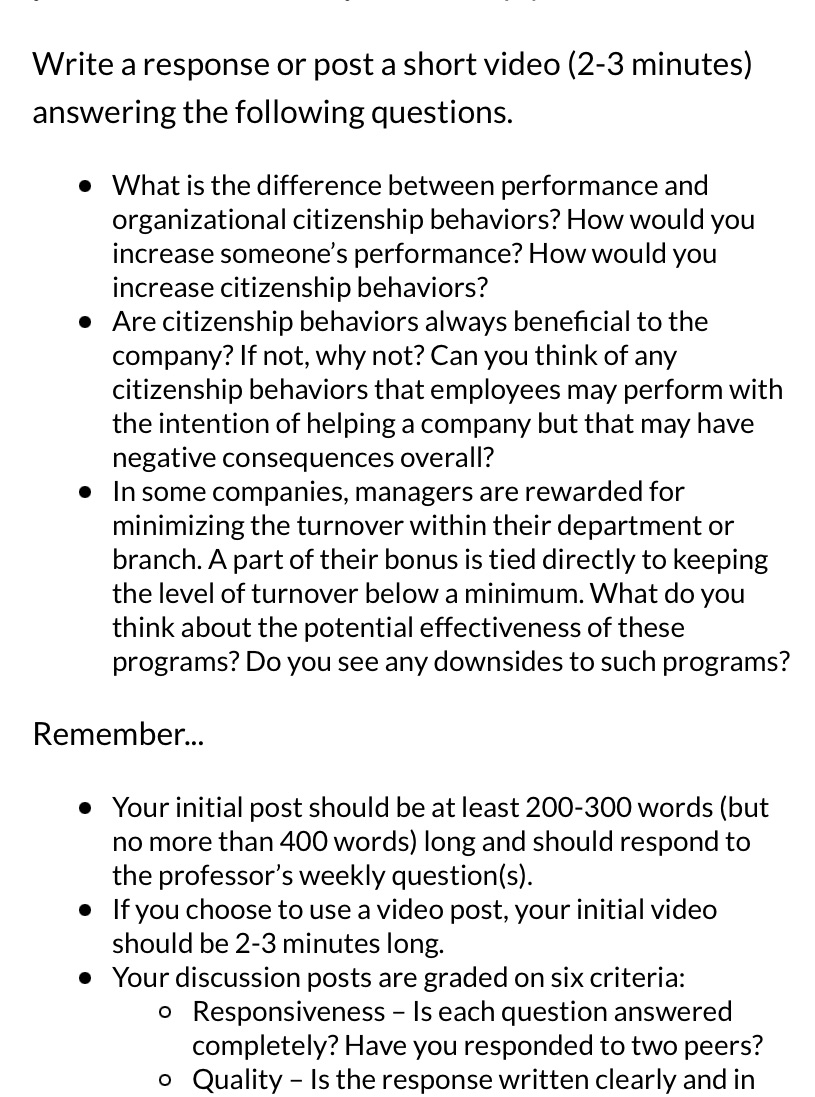  Write a response or post a short video (2-3 minutes) answering