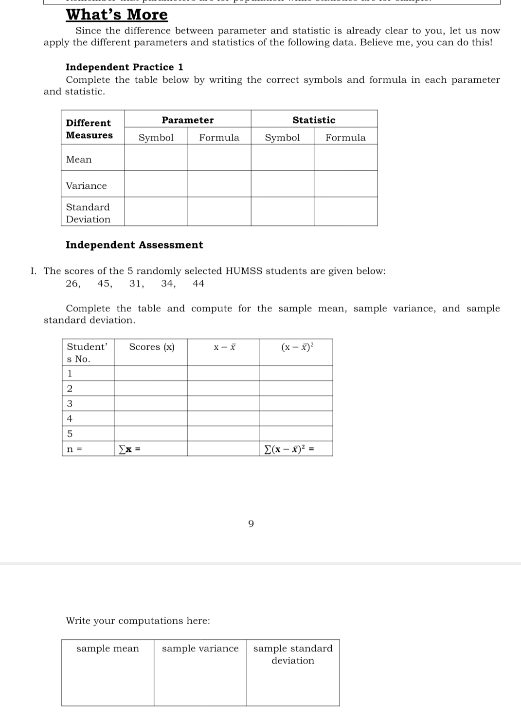 What's More Since the difference between parameter and statistic is already