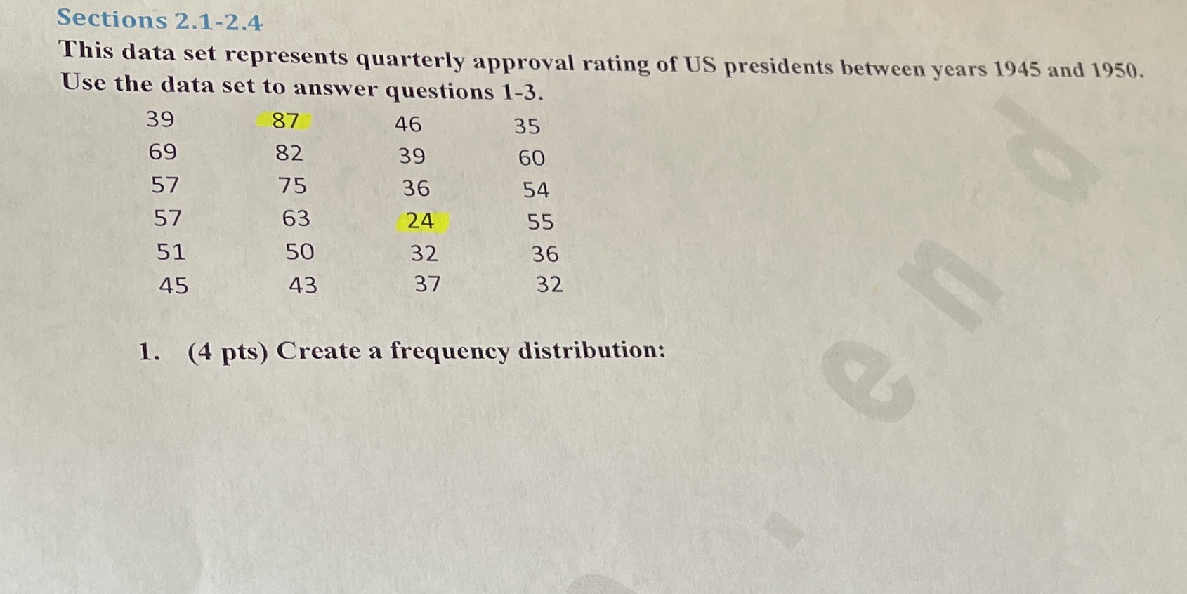 I need help with this. How do I create a frequency distribution?