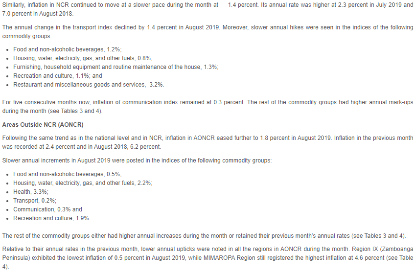 6.4 percent. The slowdown of ination in August 2019 was mainly due