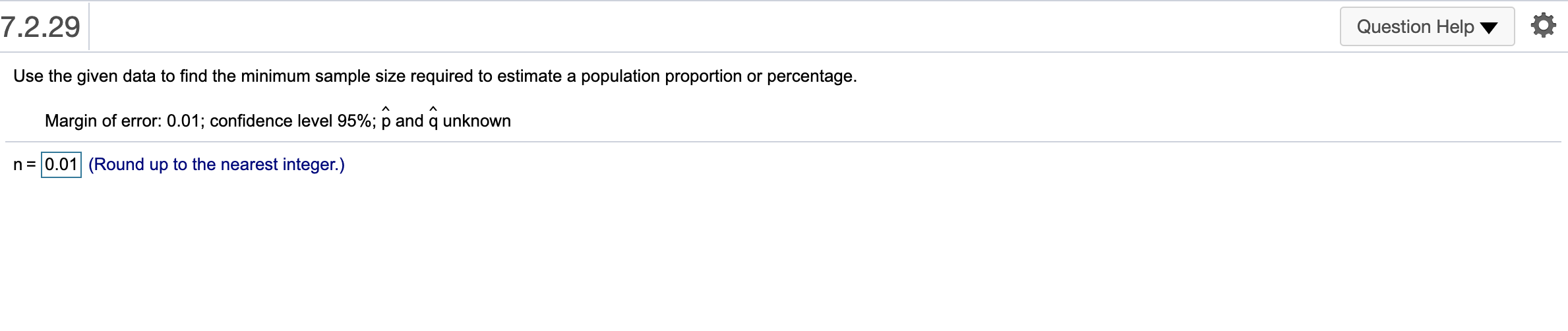 Use the given data to find the minimum sample size required to