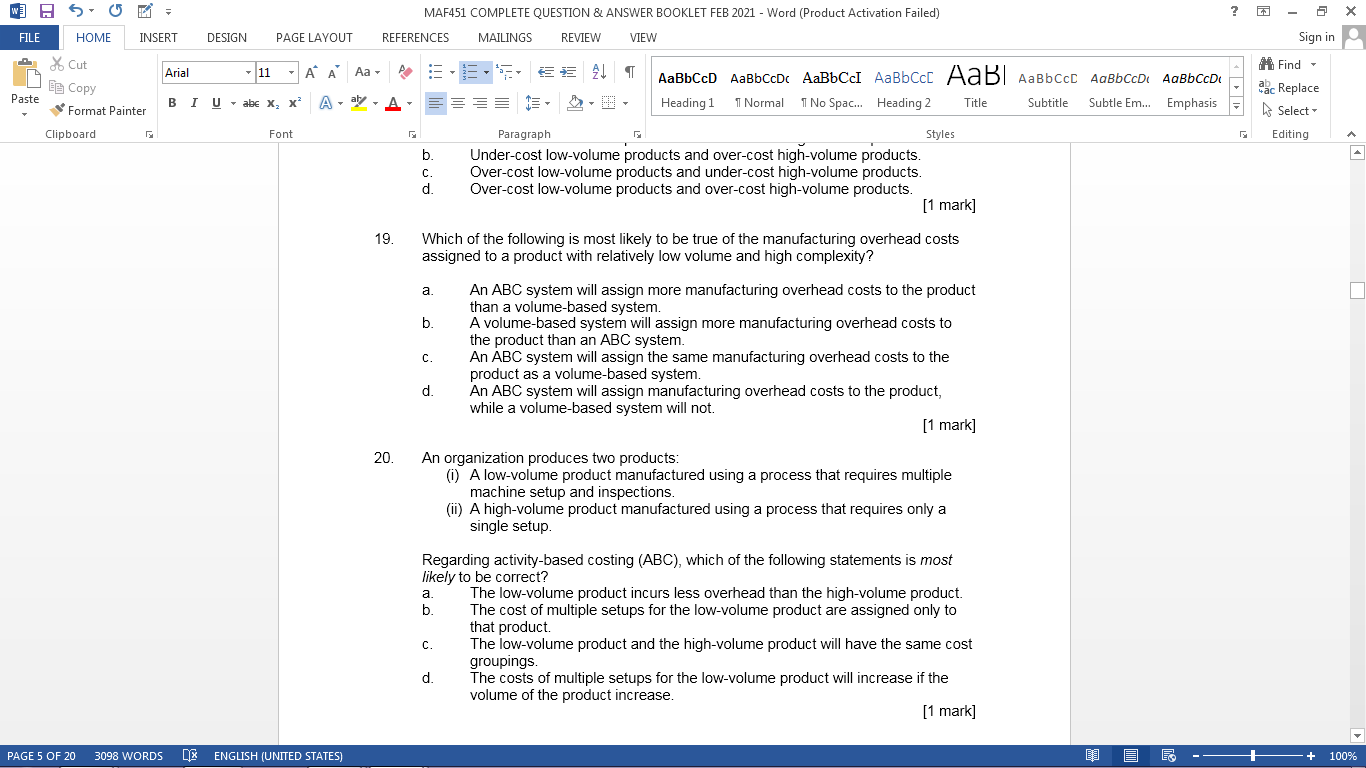 MAF451 COMPLETE QUESTION & ANSWER BOOKLET FEB 2021 - Word (Product