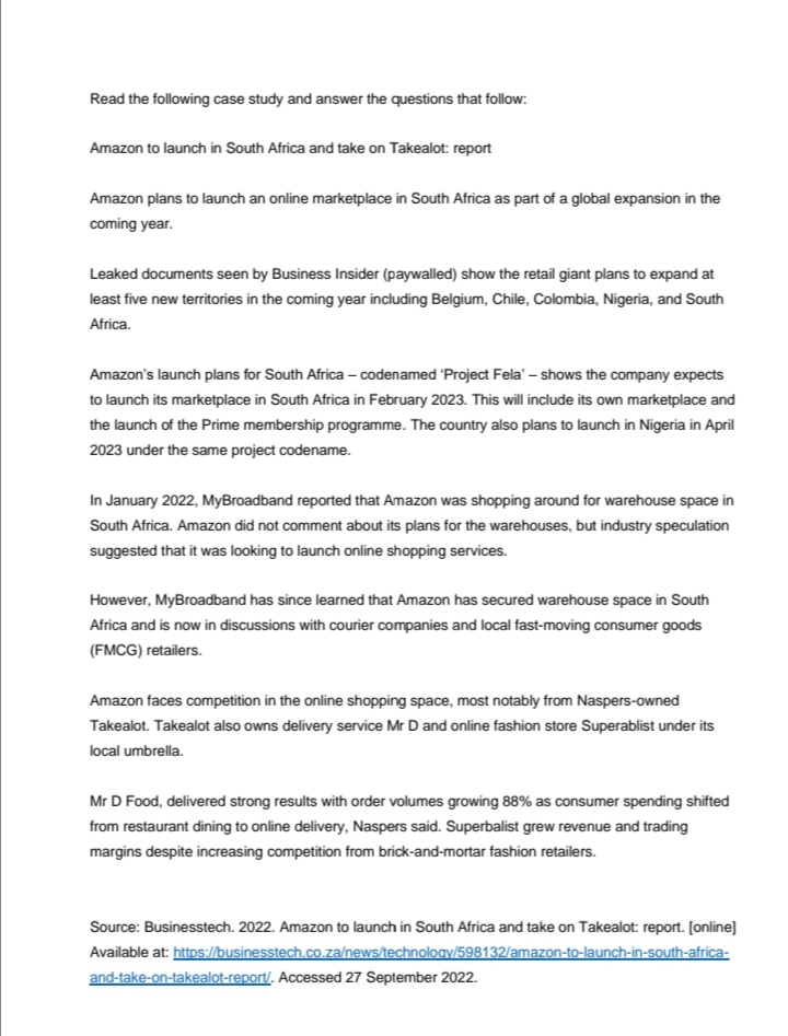 Read the following case study and answer the questions that follow: