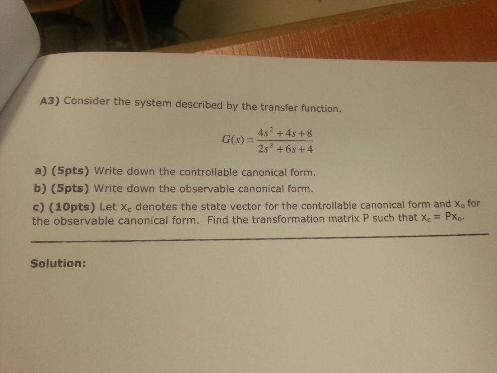 X for the observable canonical form. Find the transformation matrix P such