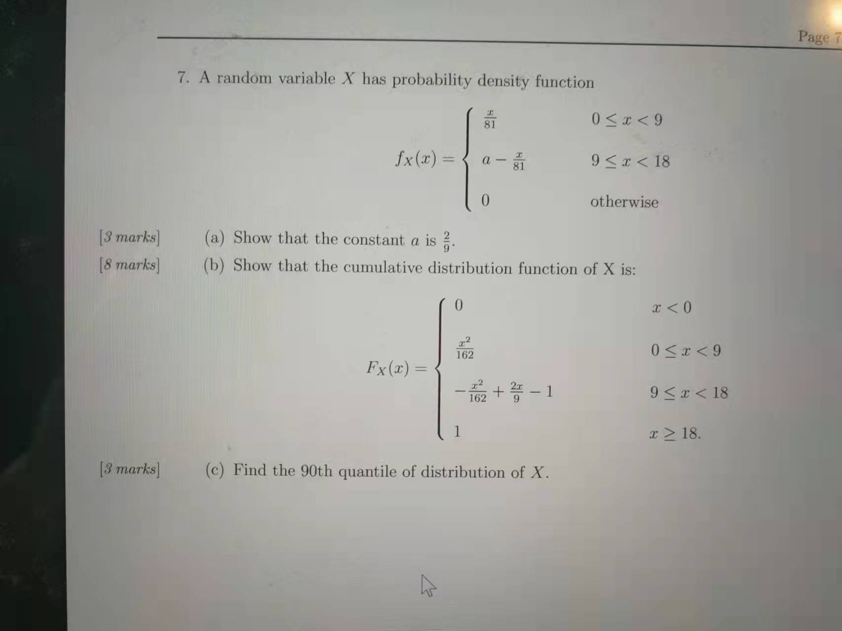 Page 7. A random variable X has probability density function 81