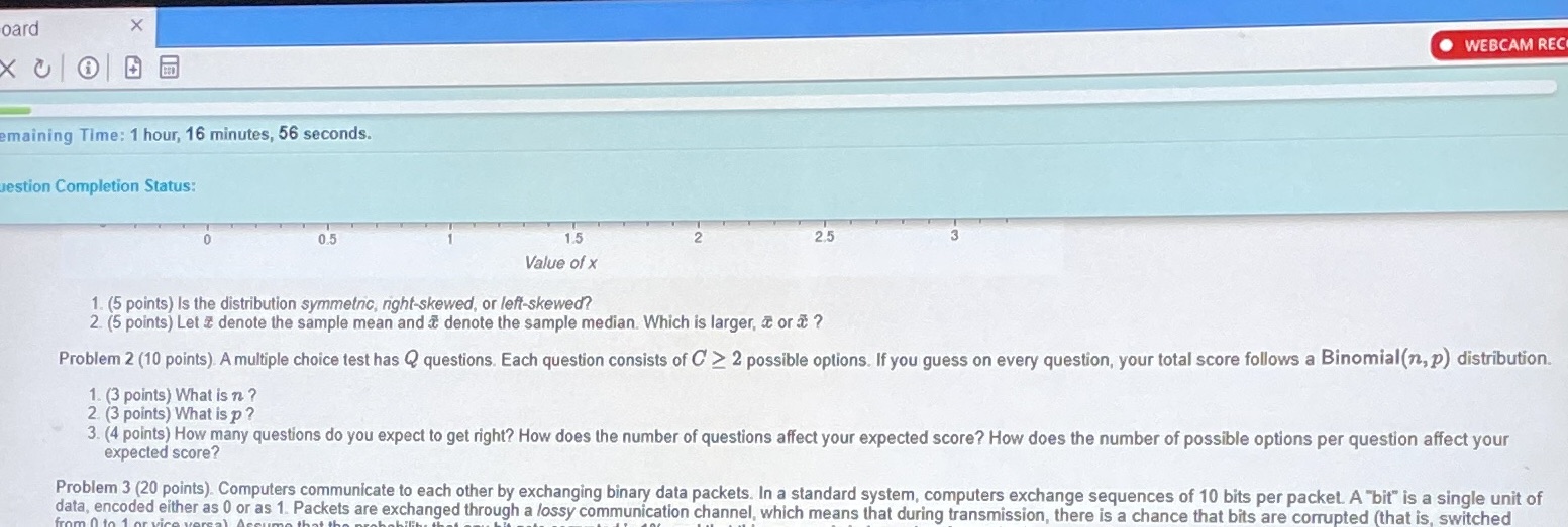 Problem 2 oard X . WEBCAM REC maining Time: 1 hour, 16