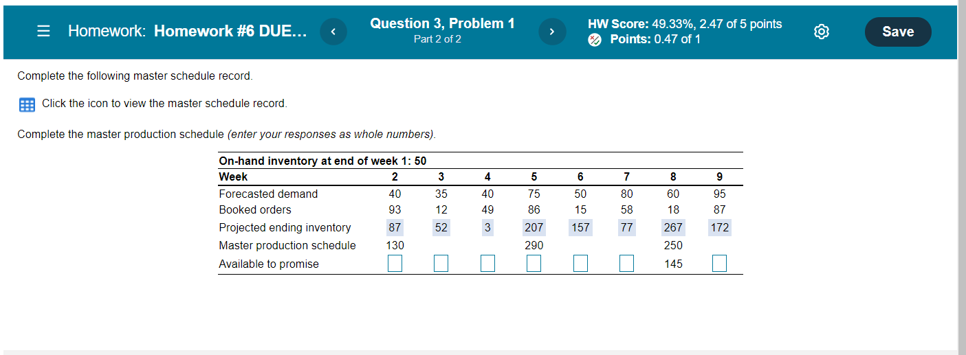 Save Complete the following master schedule record. Click the icon to view