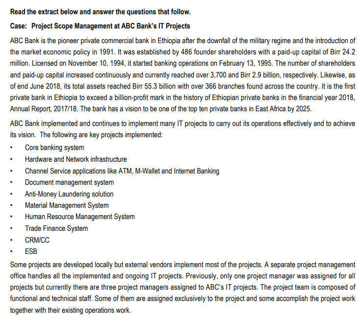 Read the extract below and answer the questions that follow. Case:
