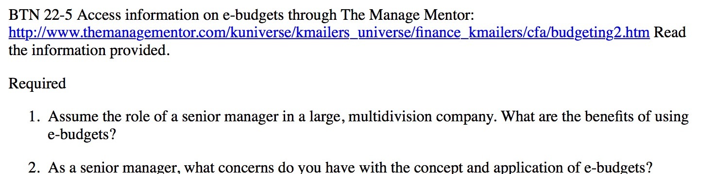  BIN 22 5 Access information on e- budgets through The Manage