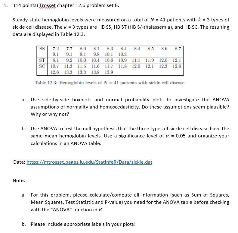 1. (14 points) Trosset chapter 12.6 problem set B. Steady-state hemoglobin
