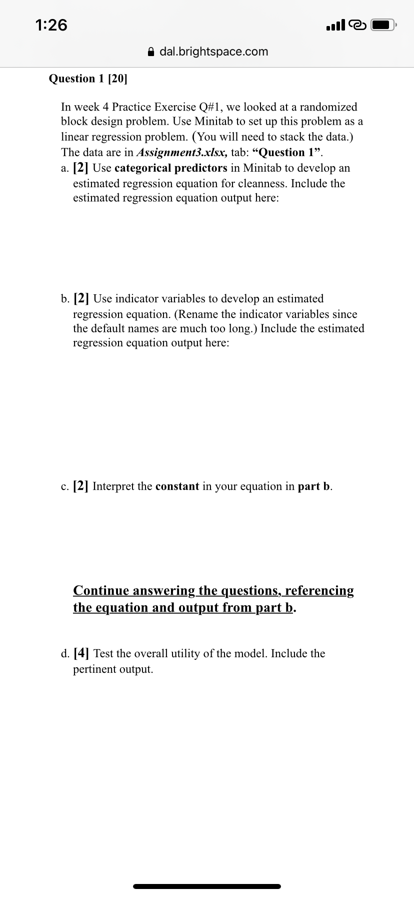 52 55 49 51:26 IIII'E) @' H dal.brig htspace.com Question 1 [20]