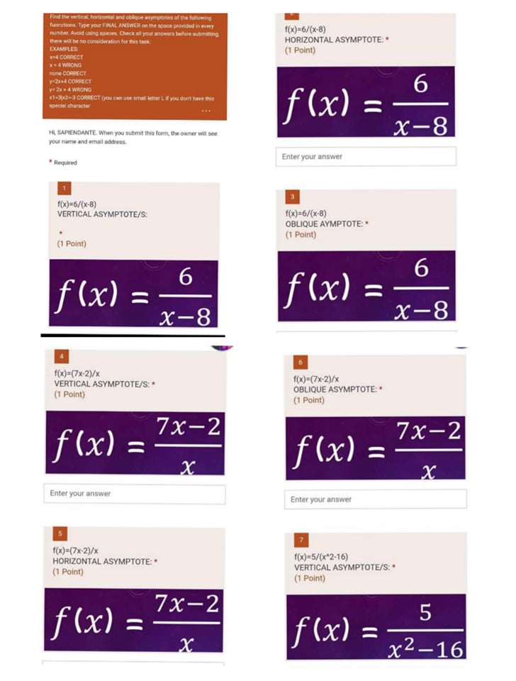 your Fa amber. Avoid using spaces. Check all your an f(x)=6/(x-8) There