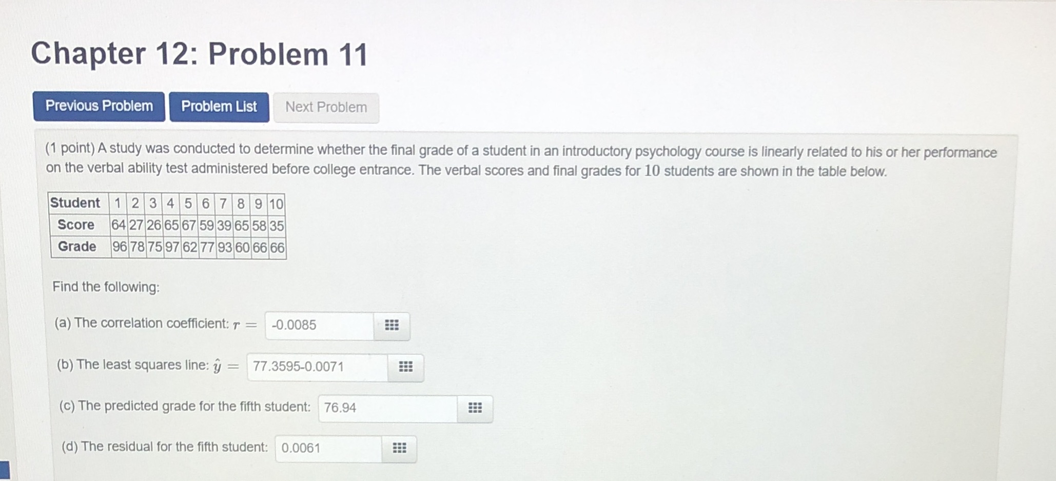  Chapter 12: Problem 11 Previous Problem Problem List Next Problem (1