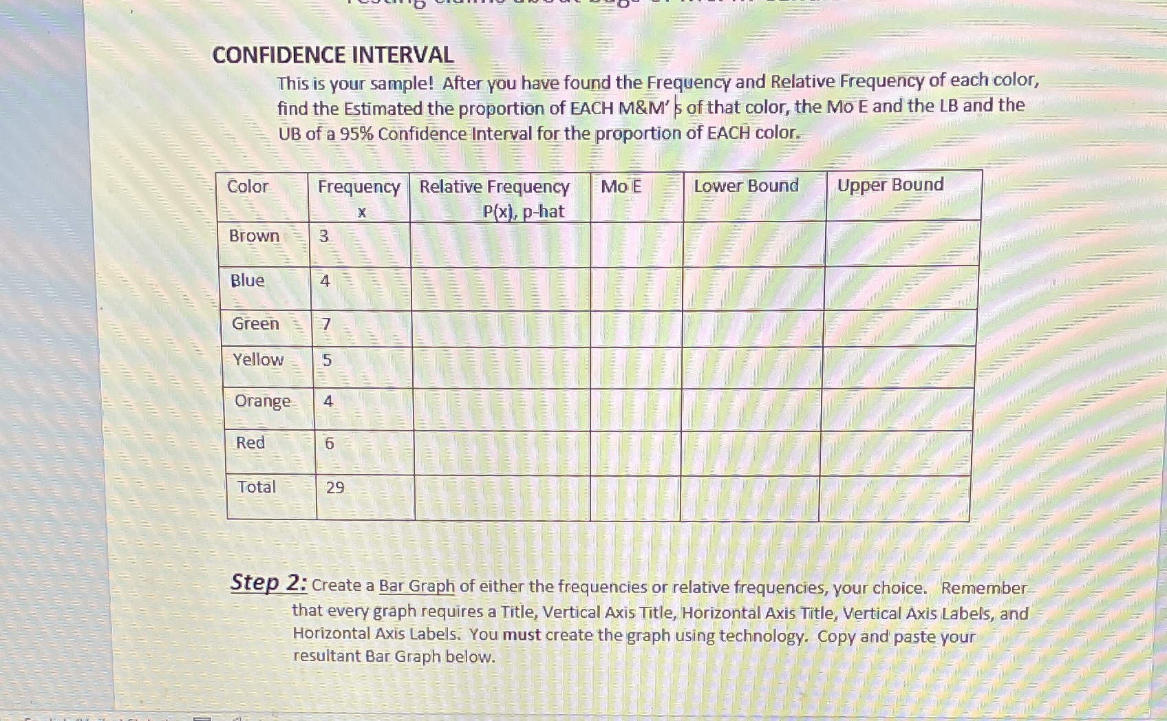  CONFIDENCE INTERVAL This is your sample! After you have found the