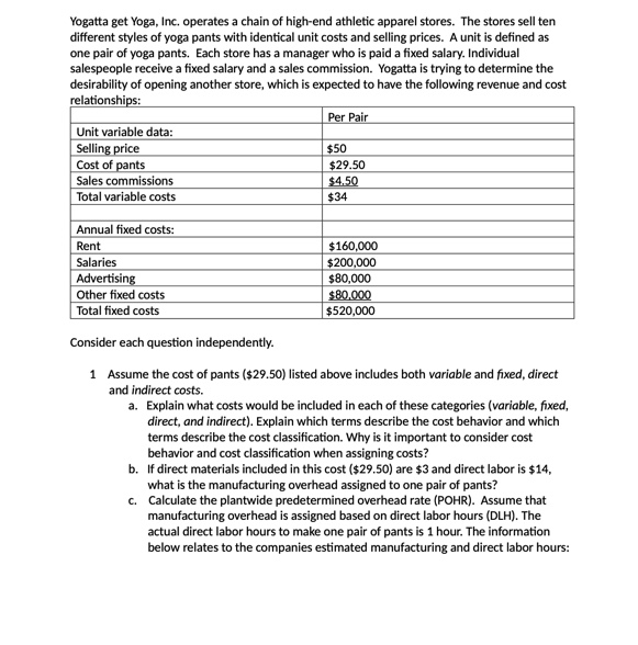 Inc. operates a chain of high-end athletic apparel stores. The stores sell