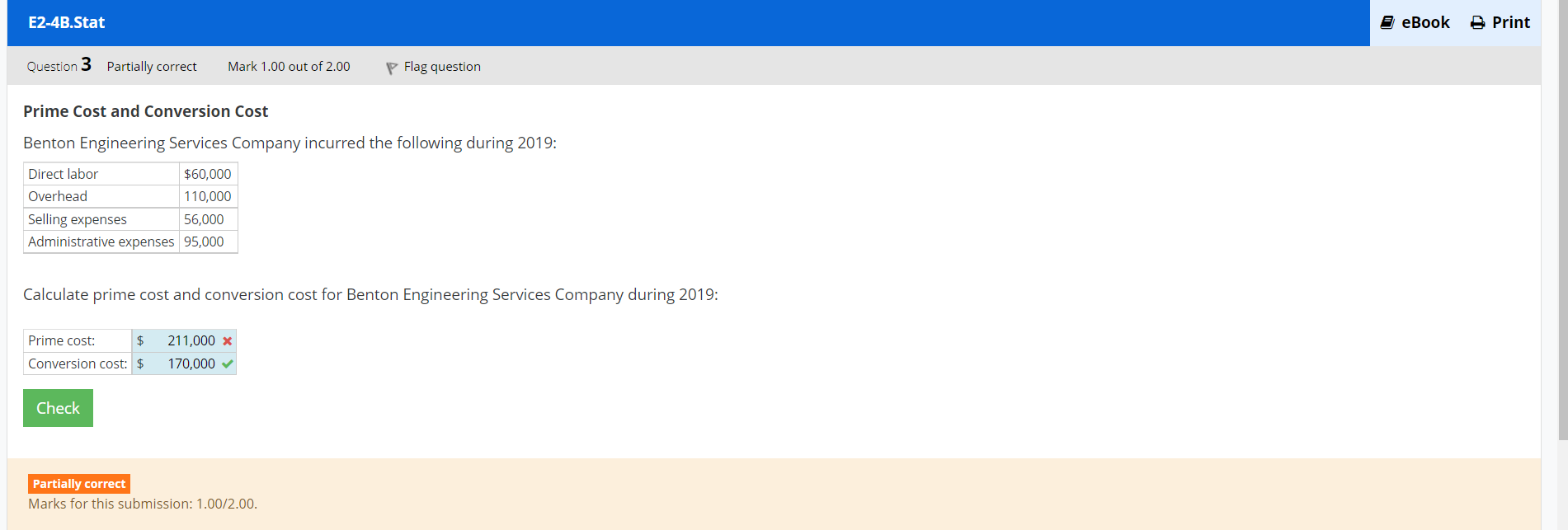 How do you find the prime cost? E2-4B.Stat eBook & Print Question