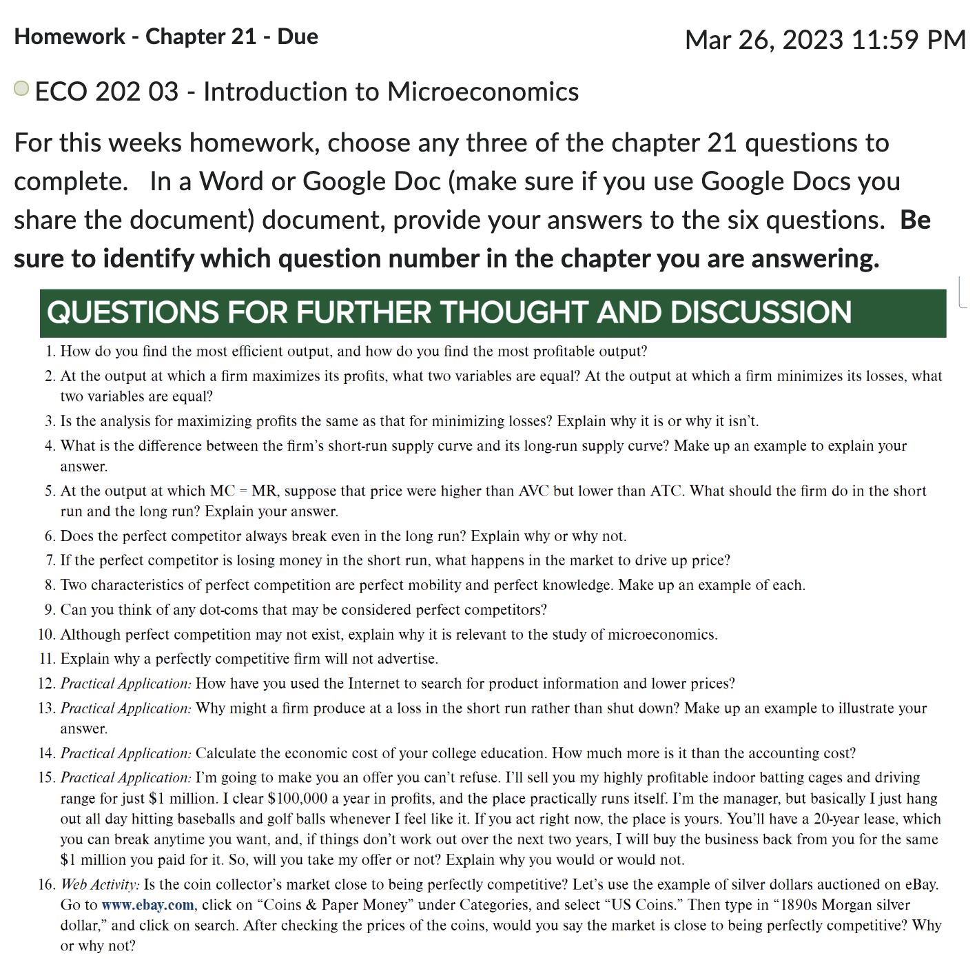 ECO 202 03 - Introduction to Microeconomics For this weeks homework, choose