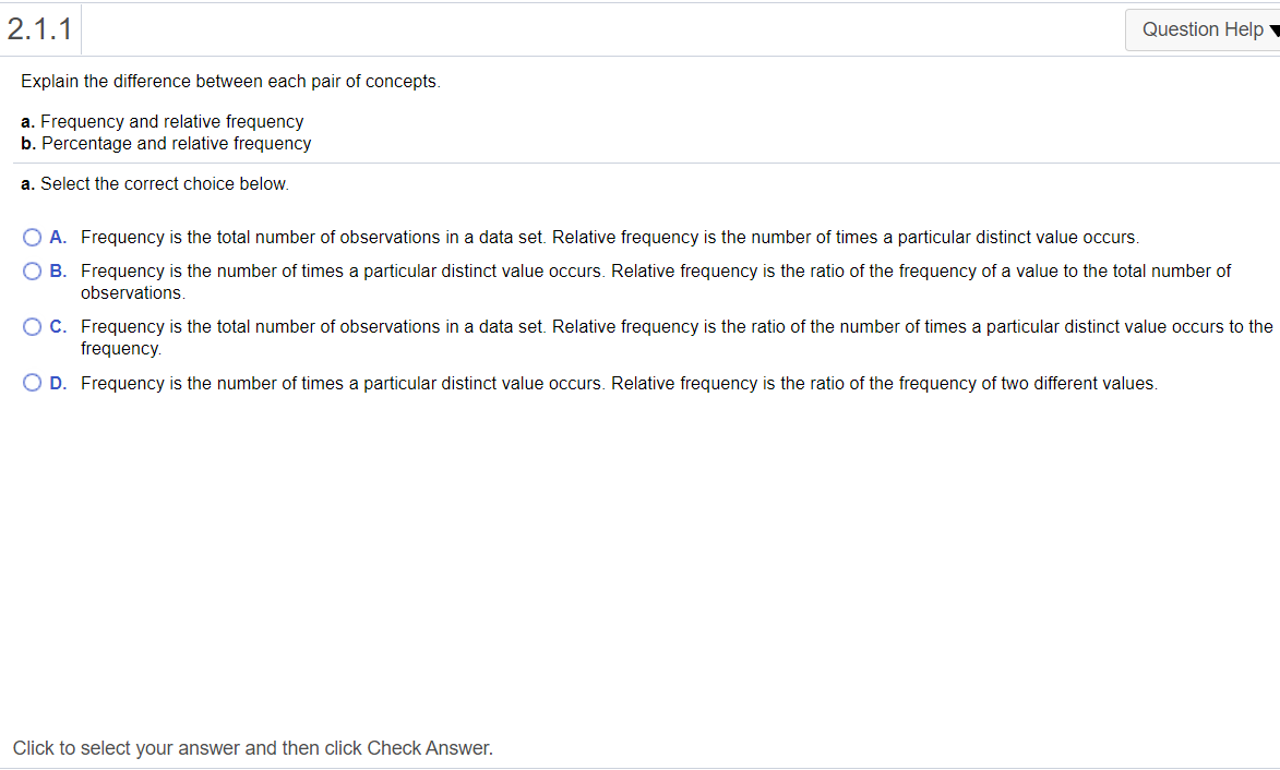 2.1.1 Question Help ' Explain the difference between each pair of