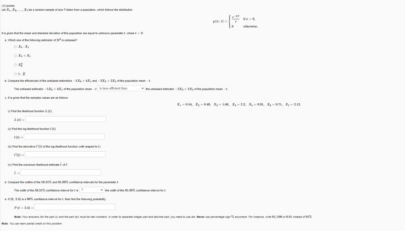 (12 points) Let X1, X2, ..., X7 be a random sample