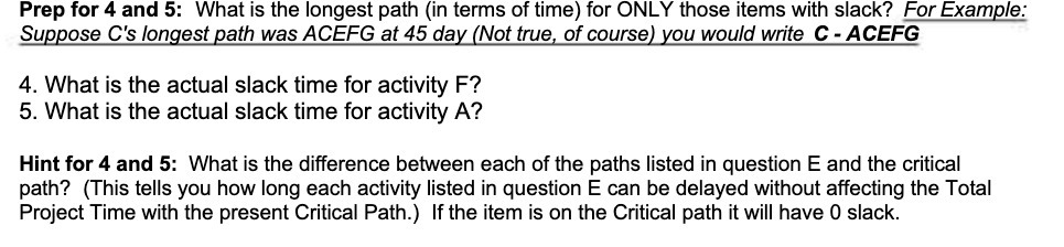 terms of time) for ONLY those items with slack? For Example: Suppose