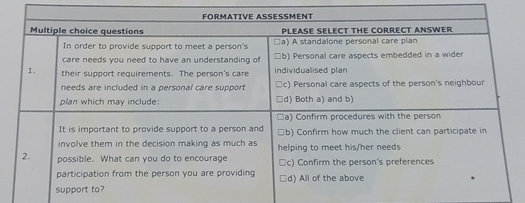 please ask me answers FORMATIVE ASSESSMENT Multiple choice questions PLEASE SELECT THE