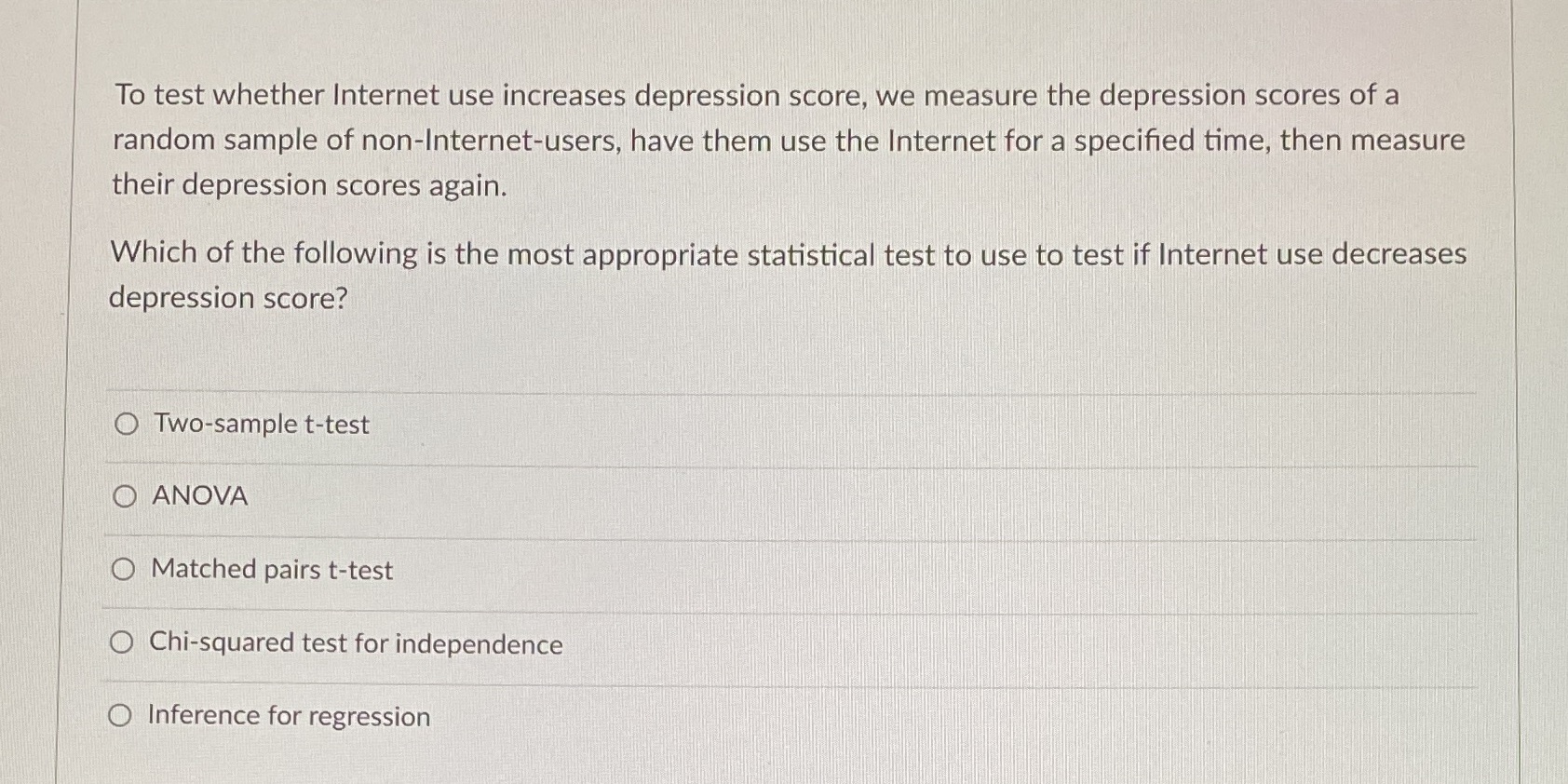 To test whether Internet use increases depression score, we measure the