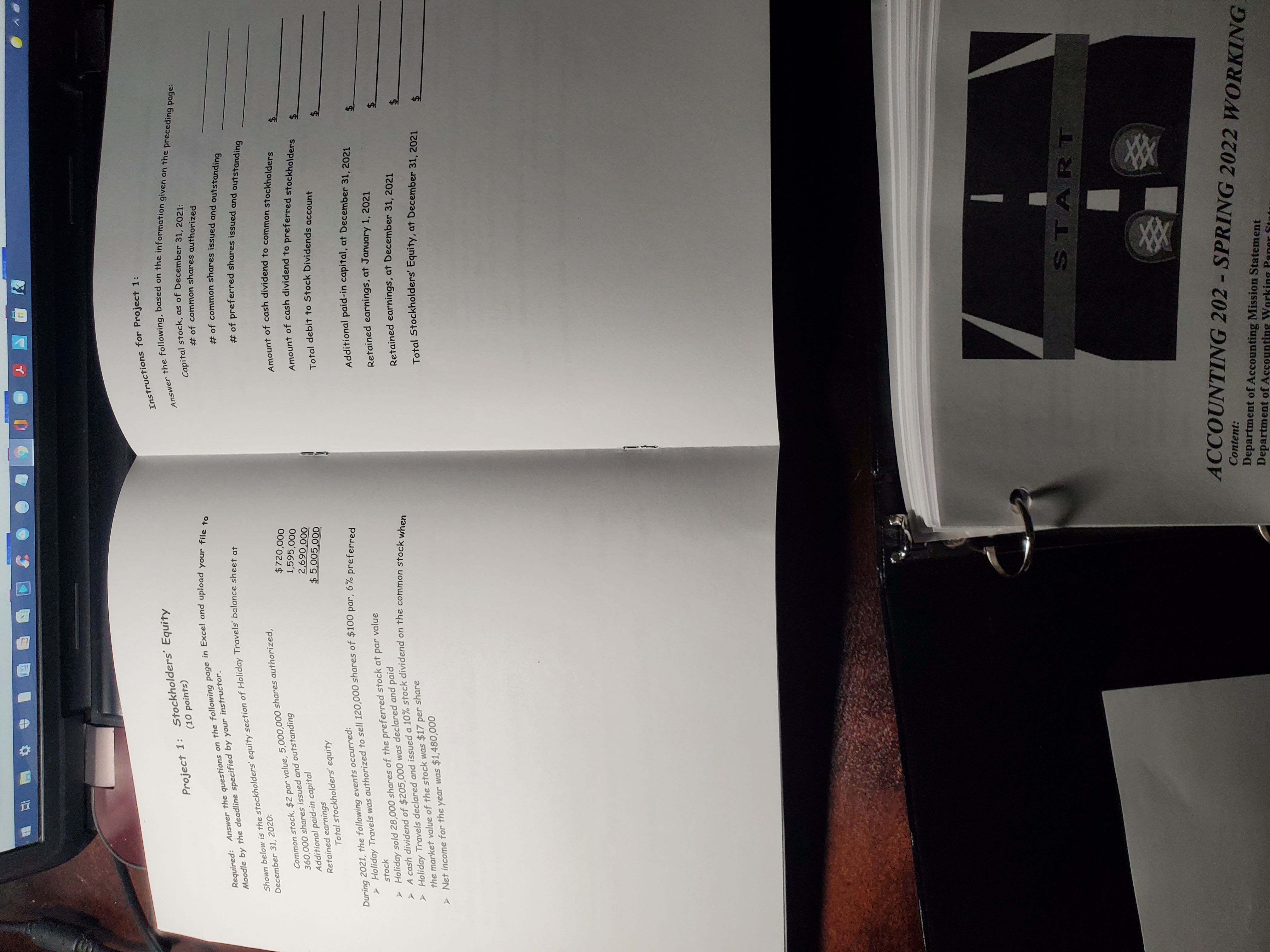 the following, based on the information given on the preceding page: Capital