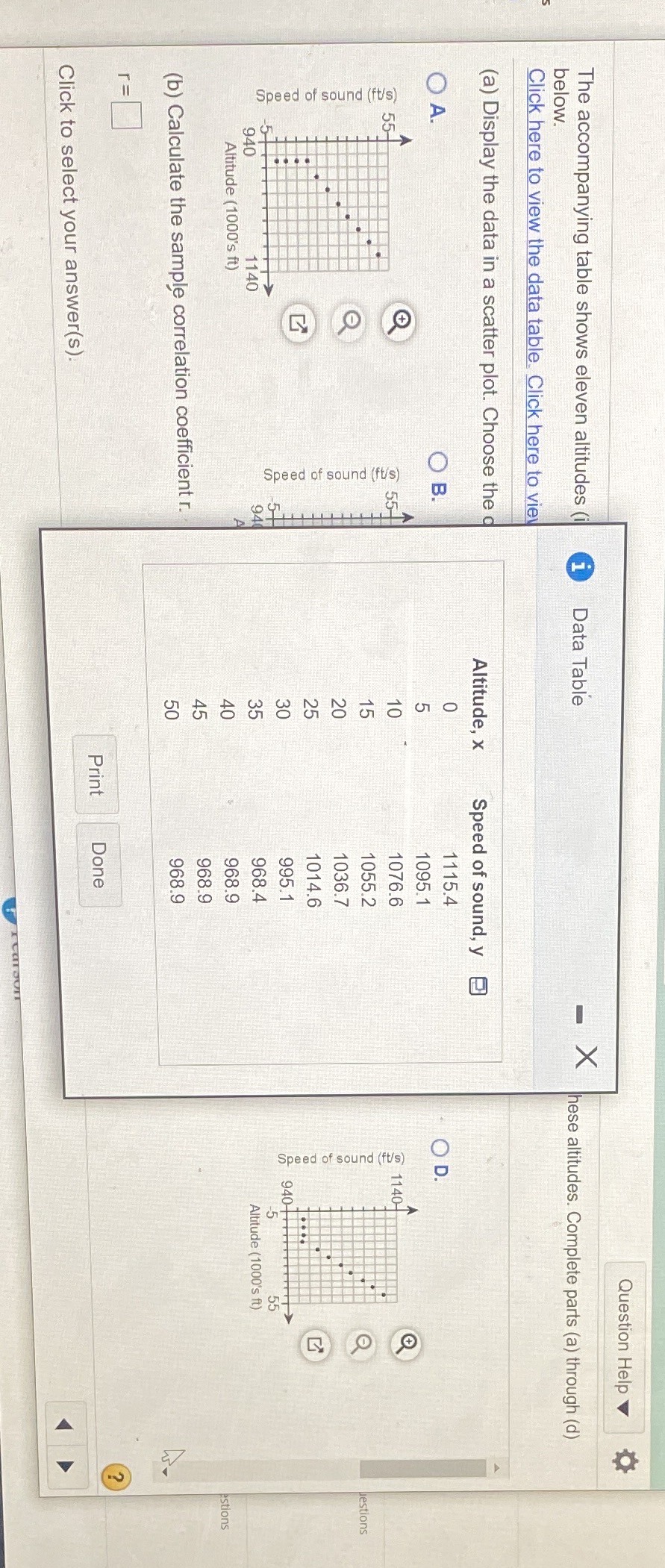 (a) Display the data in a scatter plot. Choose the correct graph