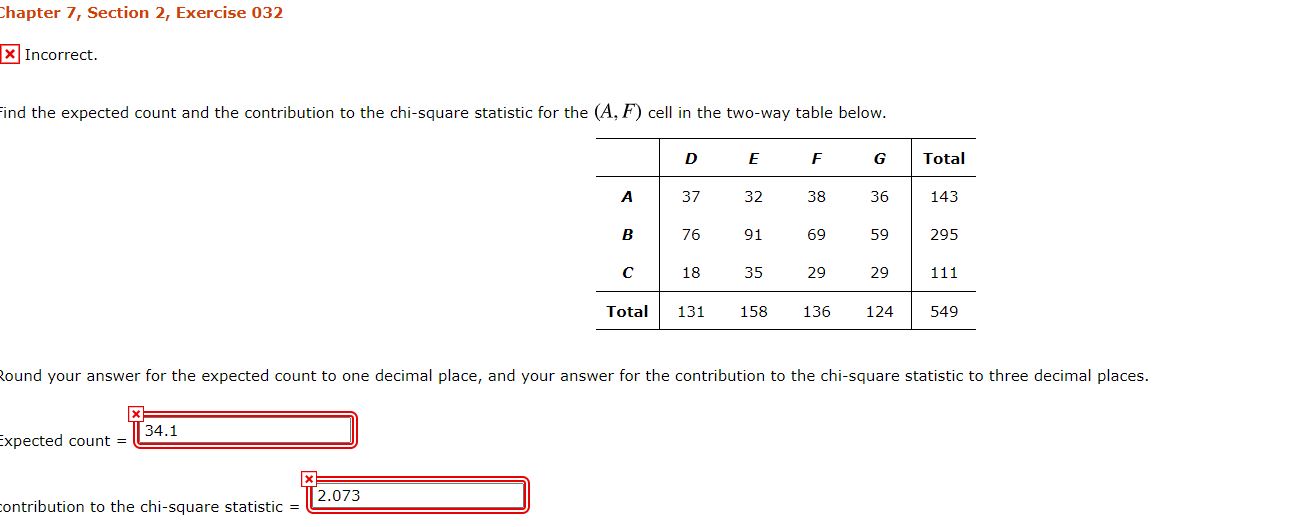Shapter 7, Section 2, Exercise 032 IE Incorrect. rind the expected