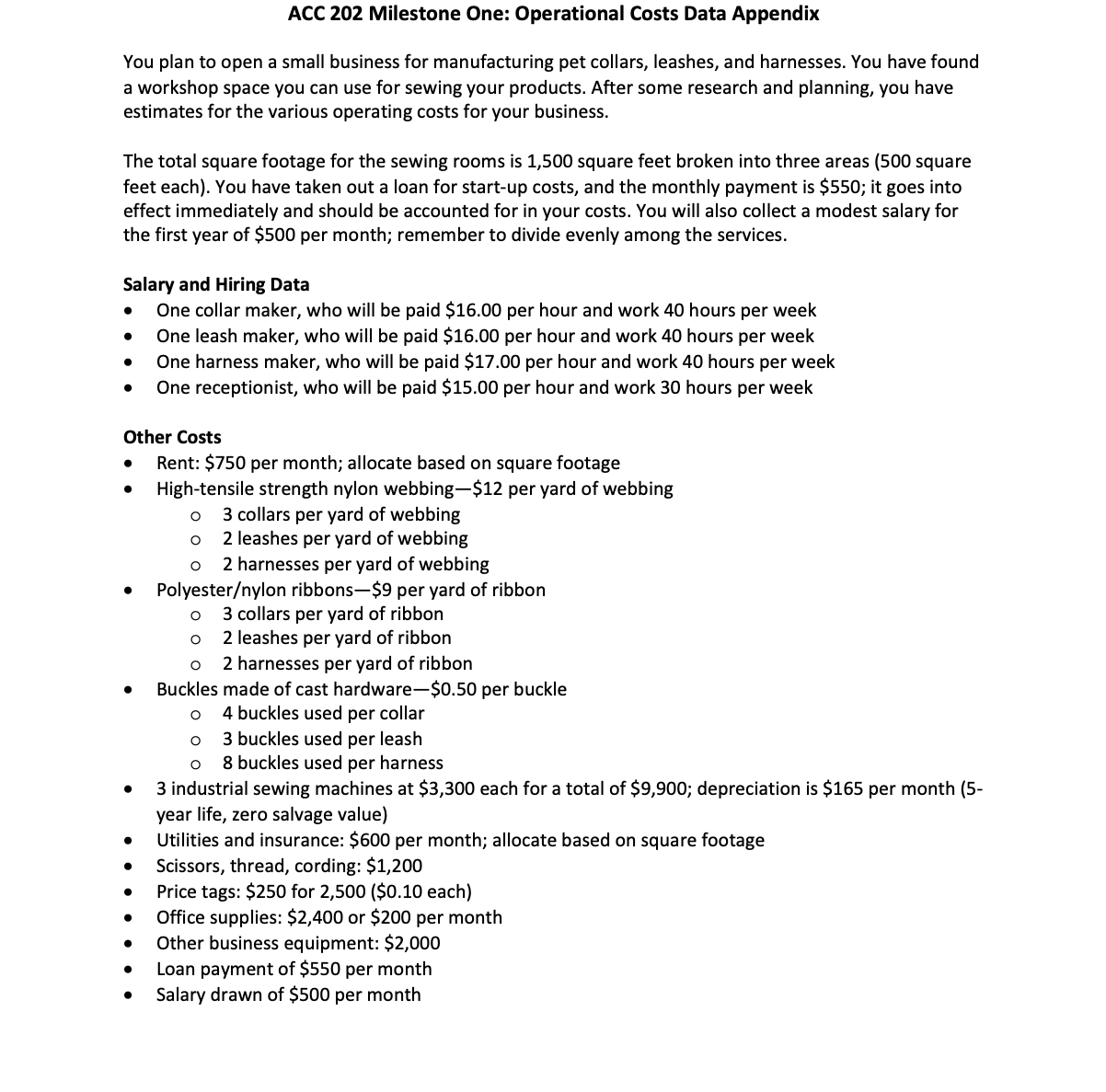 costs for your business. The total square footage for the sewing rooms