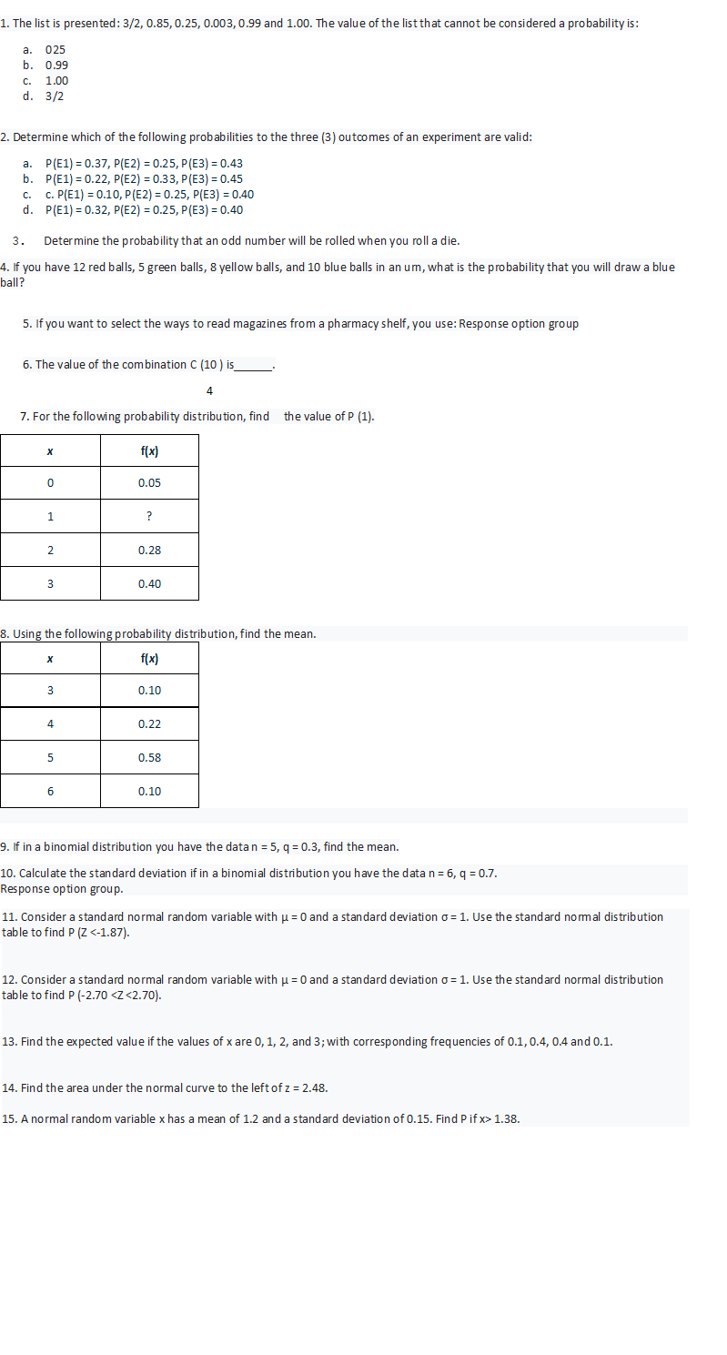 Stat. Test 1. The list is presented: 3/2, 0.85, 0.25, 0.003, 0.99