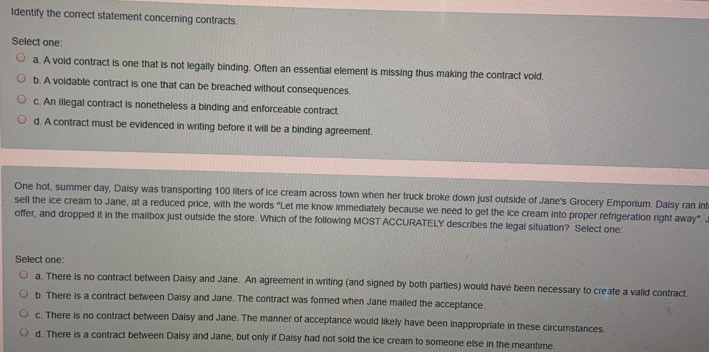 essential element is missing thus making the contract void. b. A voidable