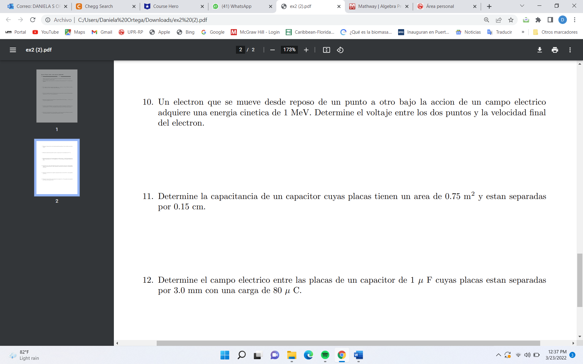 Correo: DANIELA SCI X I Chegg Search Course Hero x I G)